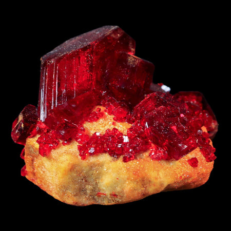 2.3" Stunning Red Pruskite Yellow Base Crystal Mineral Specimen From Poland