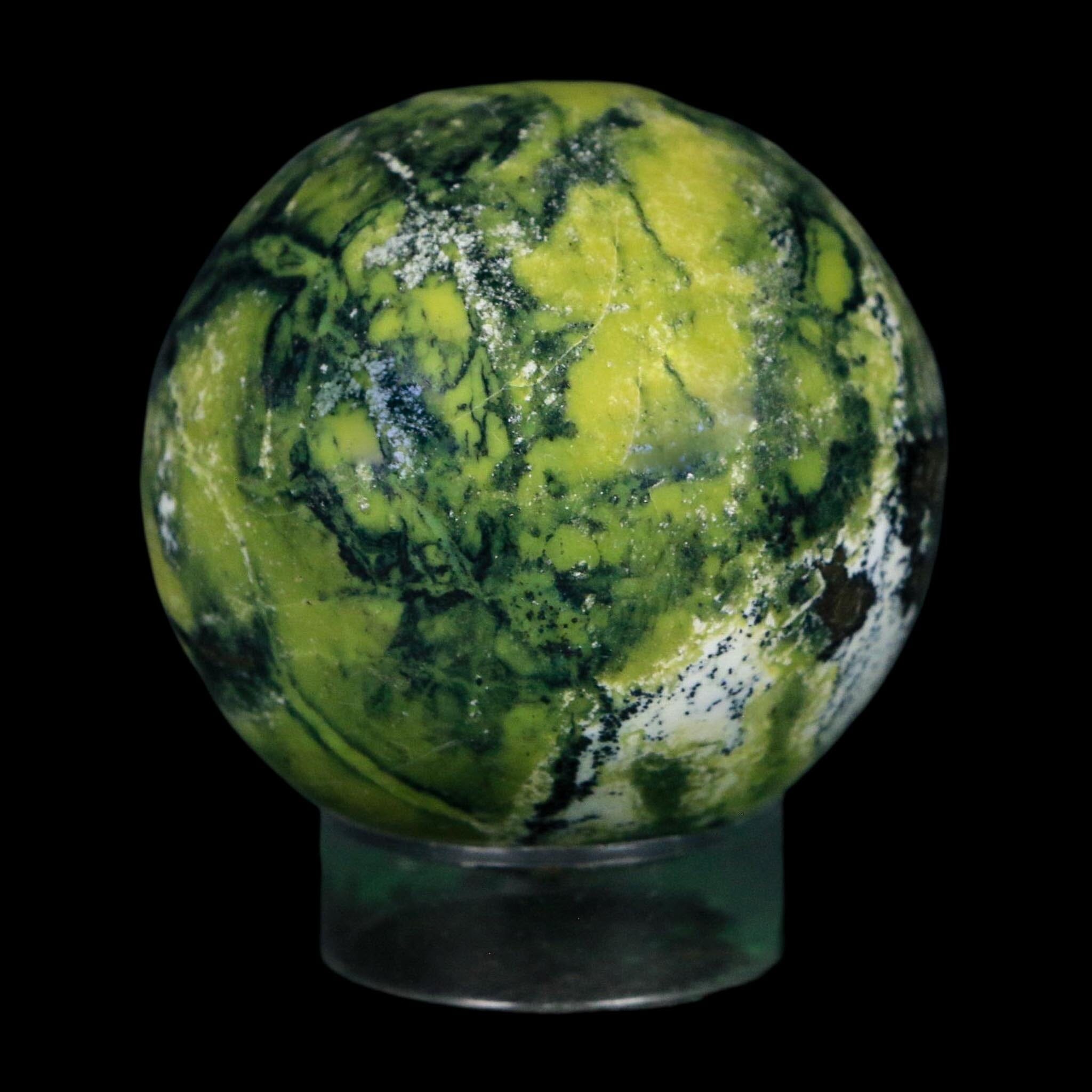 XL 52MM Natural Green & Yellow Serpentine Pyrite Sphere Ball Orb Peru Stand - Fossil Age Minerals