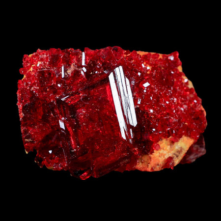 3.2" Stunning Red Pruskite Yellow Base Crystal Mineral Specimen From Poland
