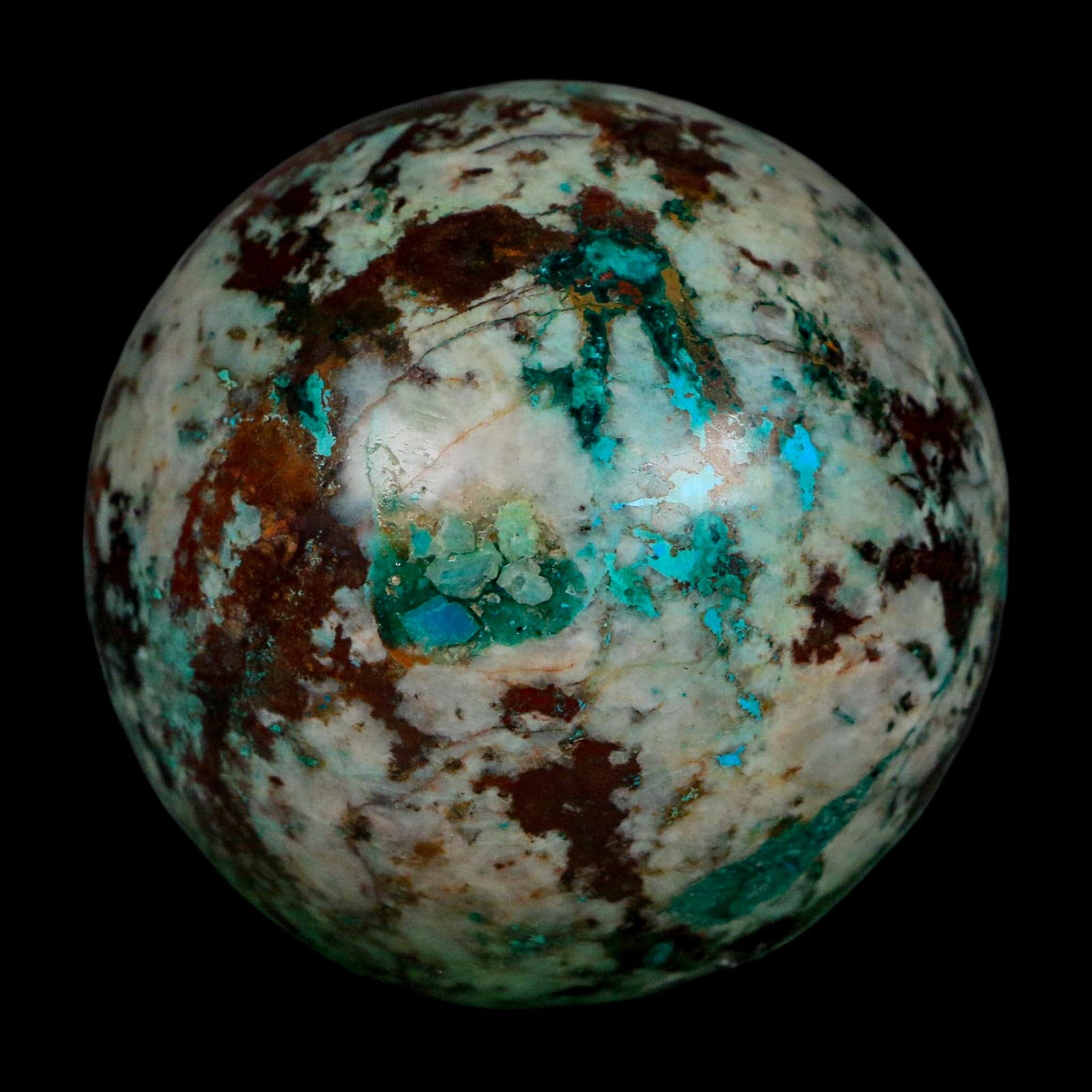 XL 64MM Polished Chrysocolla, Malachite, Crystal Mineral Sphere Peru - Fossil Age Minerals
