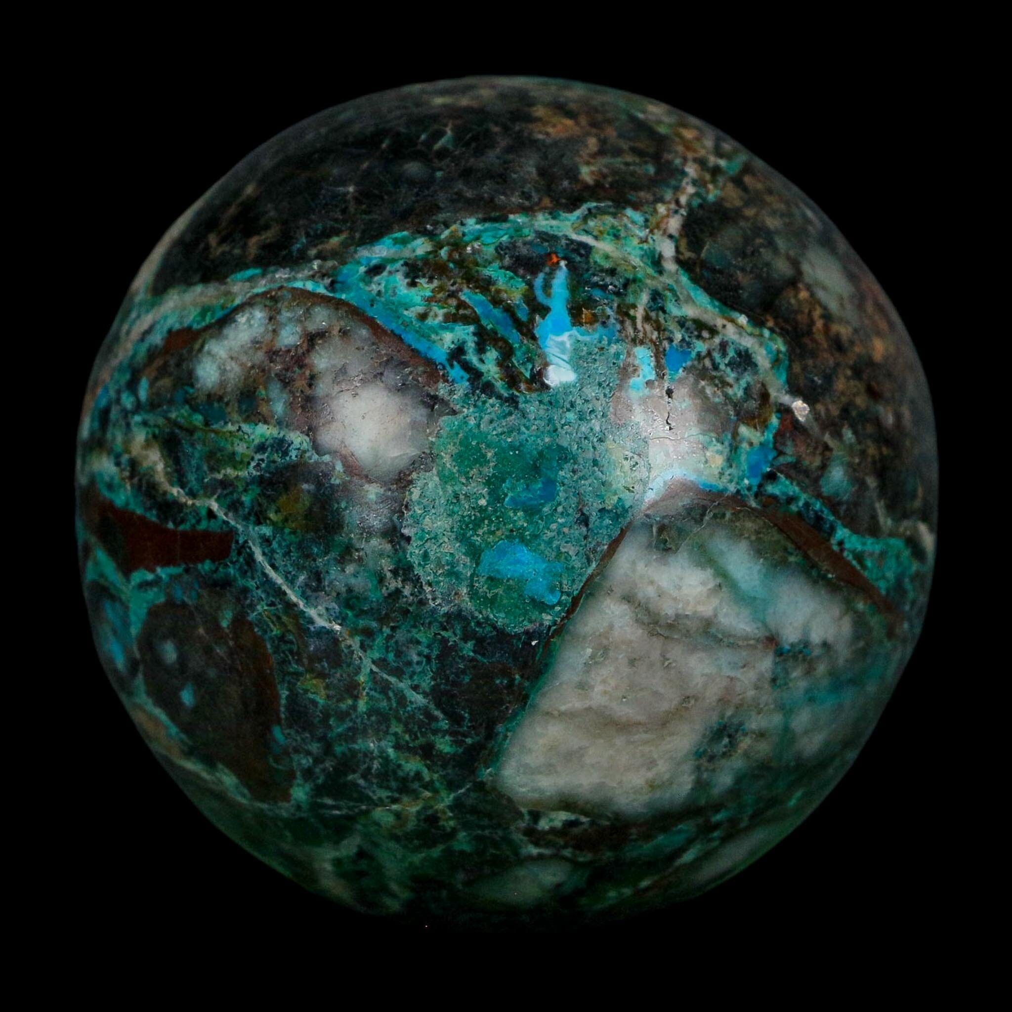XL 61MM Polished Chrysocolla, Malachite, Crystal Mineral Sphere Peru - Fossil Age Minerals