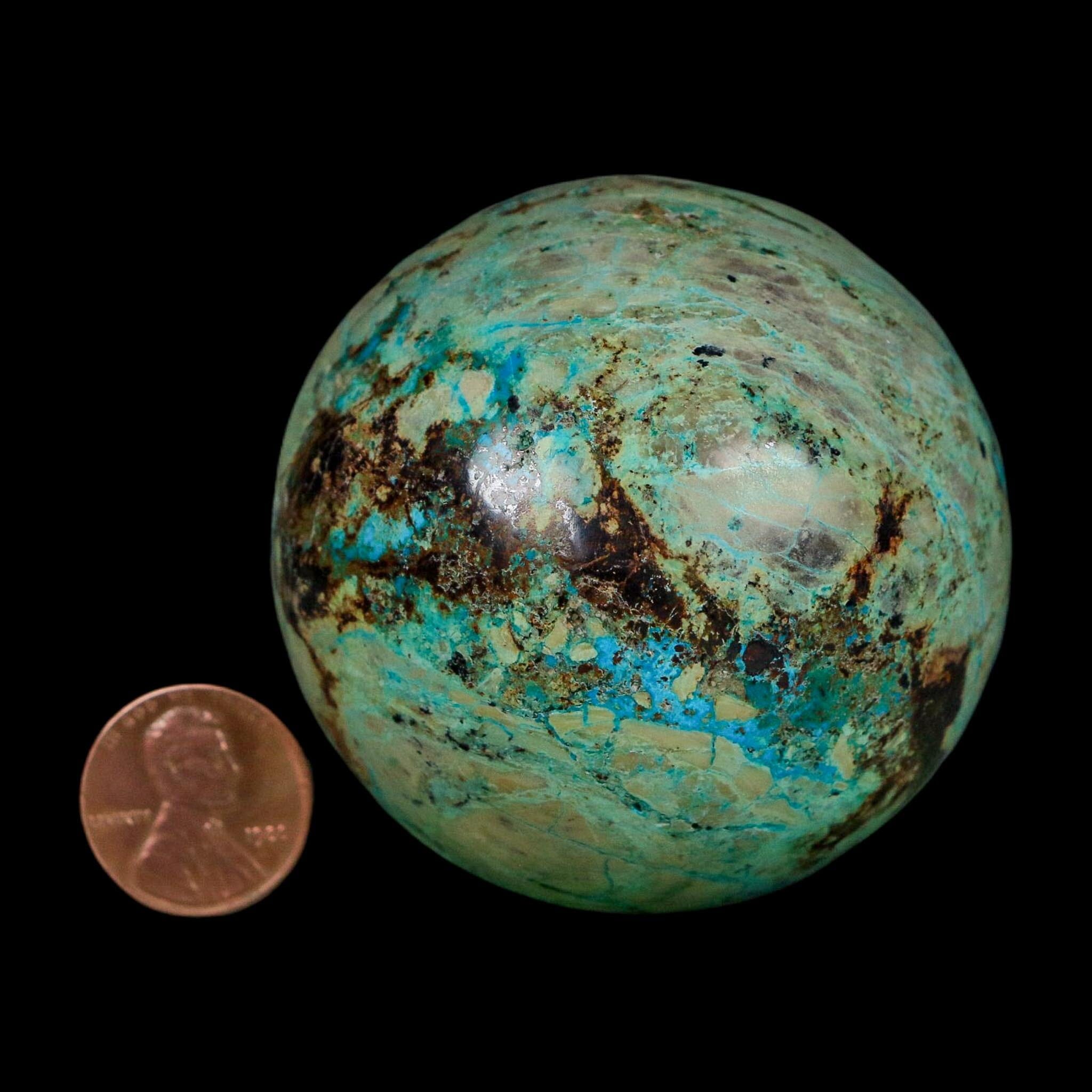 XL 57MM Polished Chrysocolla And Malachite Mineral Sphere Peru - Fossil Age Minerals