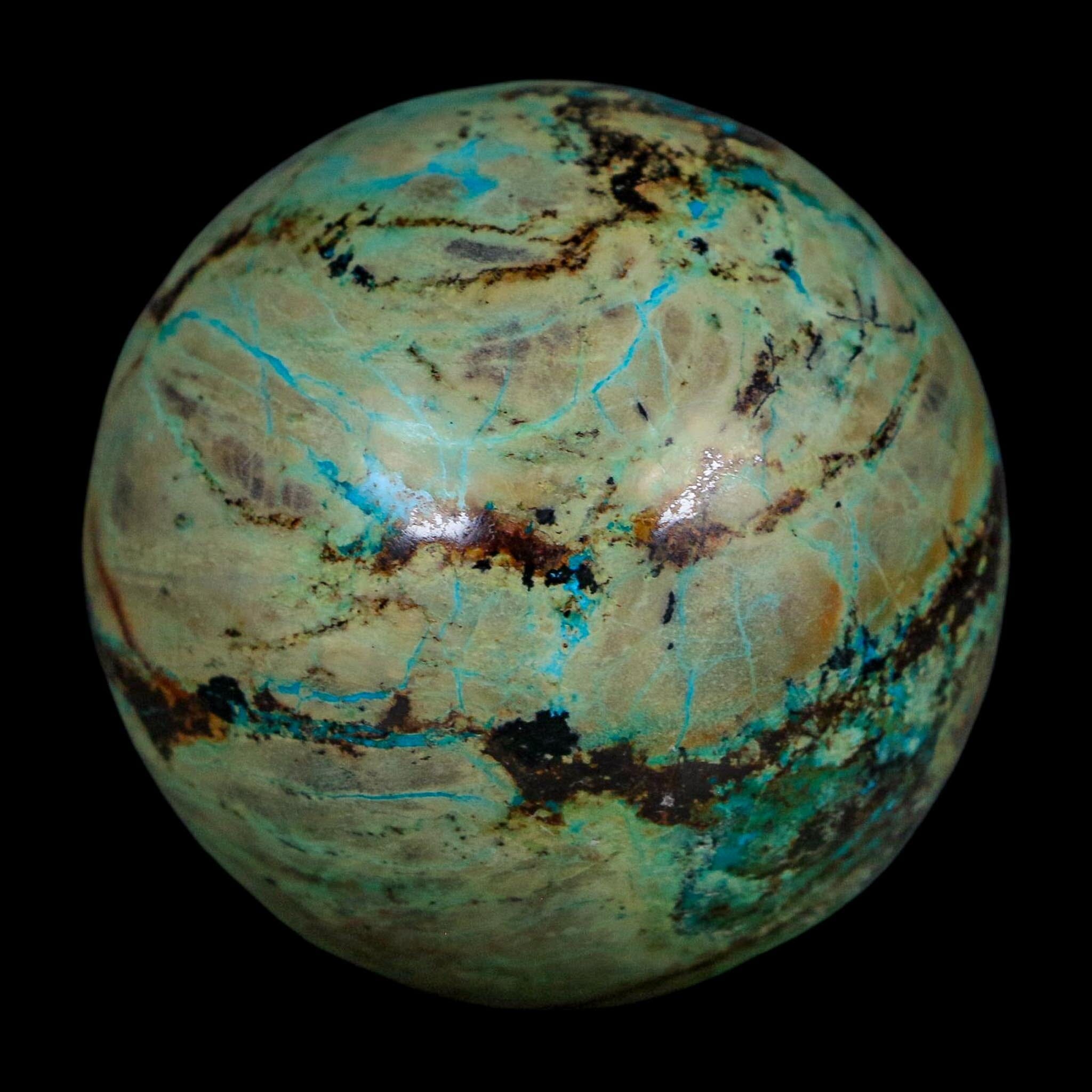 XL 60MM Polished Chrysocolla And Malachite Mineral Sphere Peru - Fossil Age Minerals