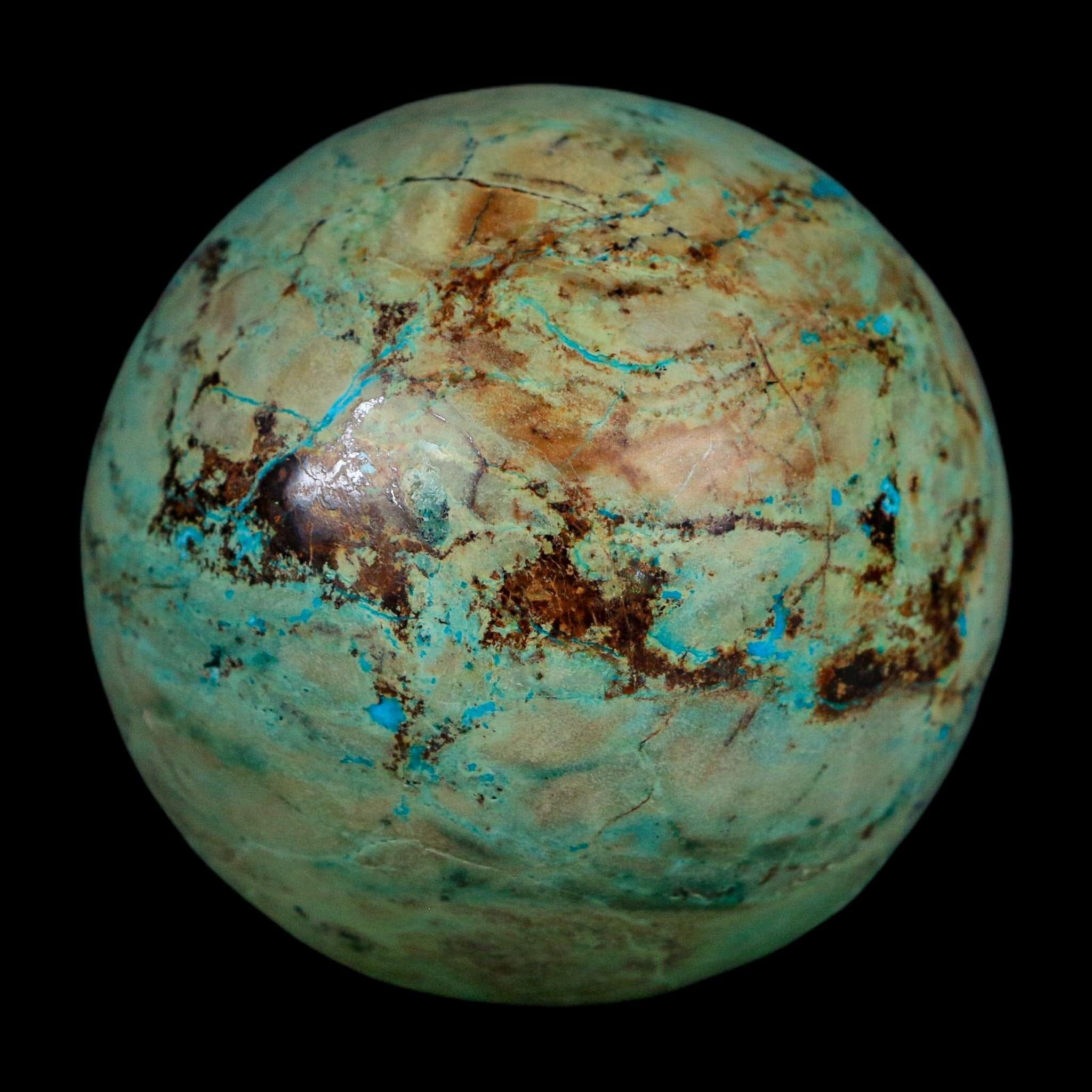 XL 62MM Polished Chrysocolla And Malachite Mineral Sphere Peru - Fossil Age Minerals