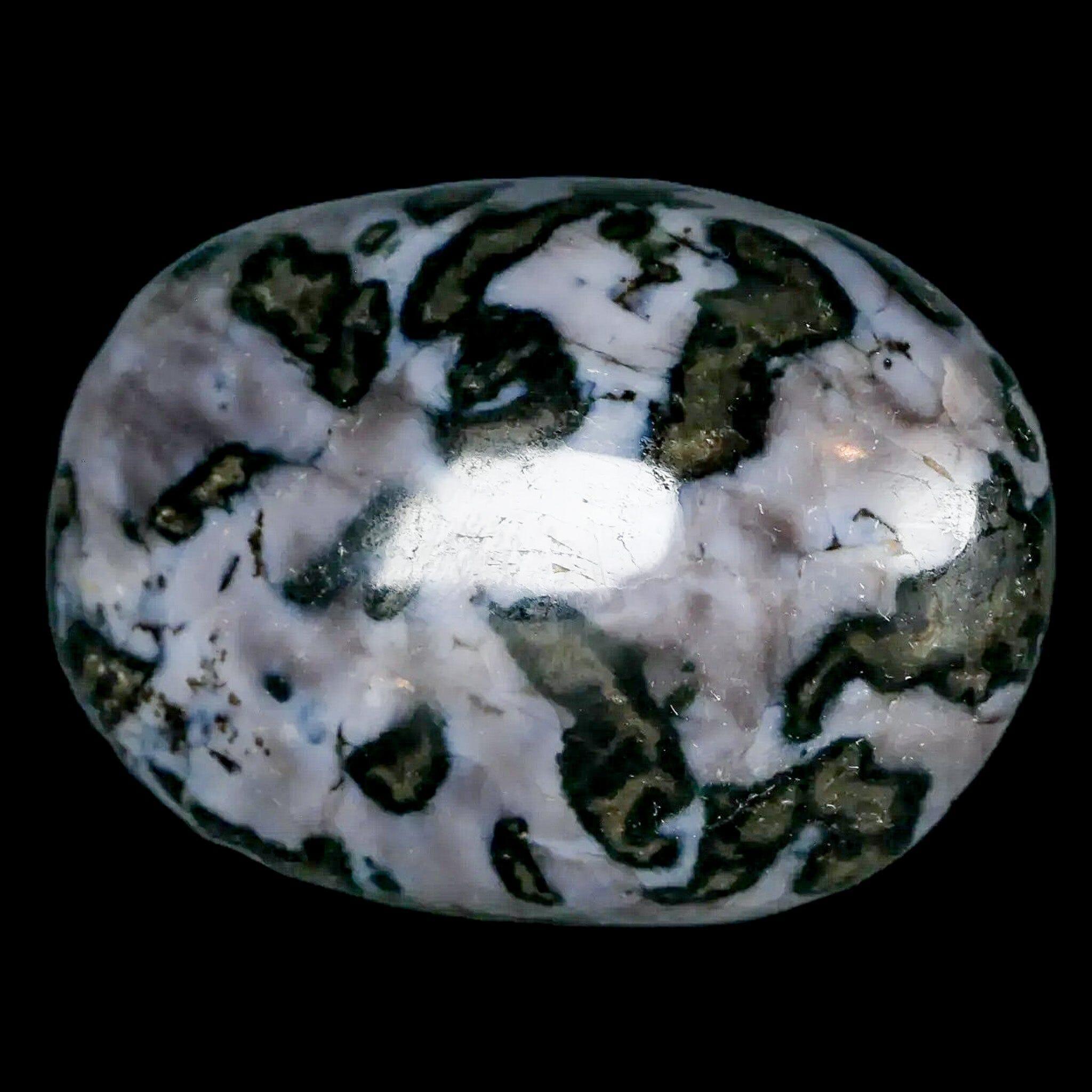 2.1" Natural Gabbro Polished Palm Stone Mineral Calcium Plagioclase Madagascar - Fossil Age Minerals