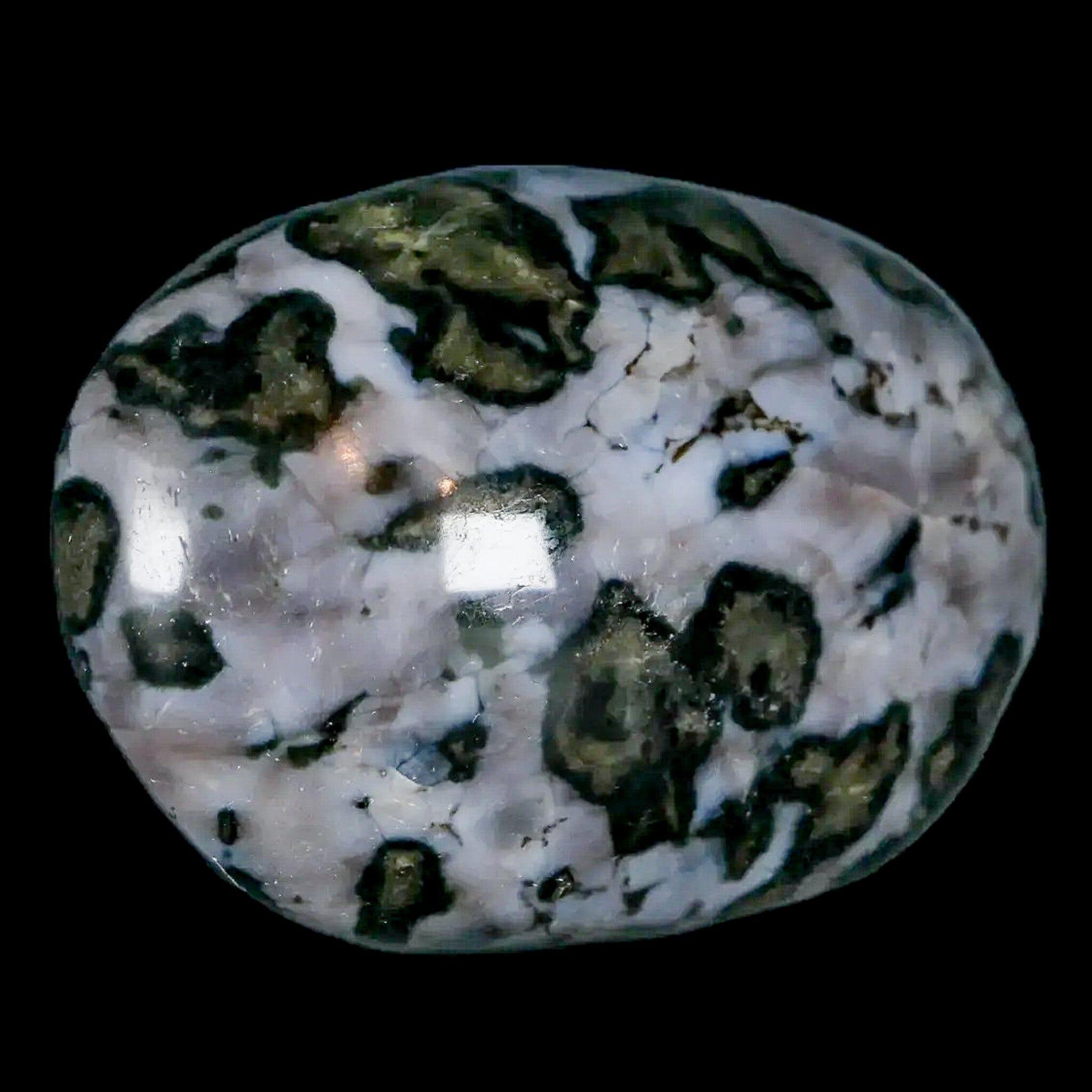 2.1" Natural Gabbro Polished Palm Stone Mineral Calcium Plagioclase Madagascar - Fossil Age Minerals