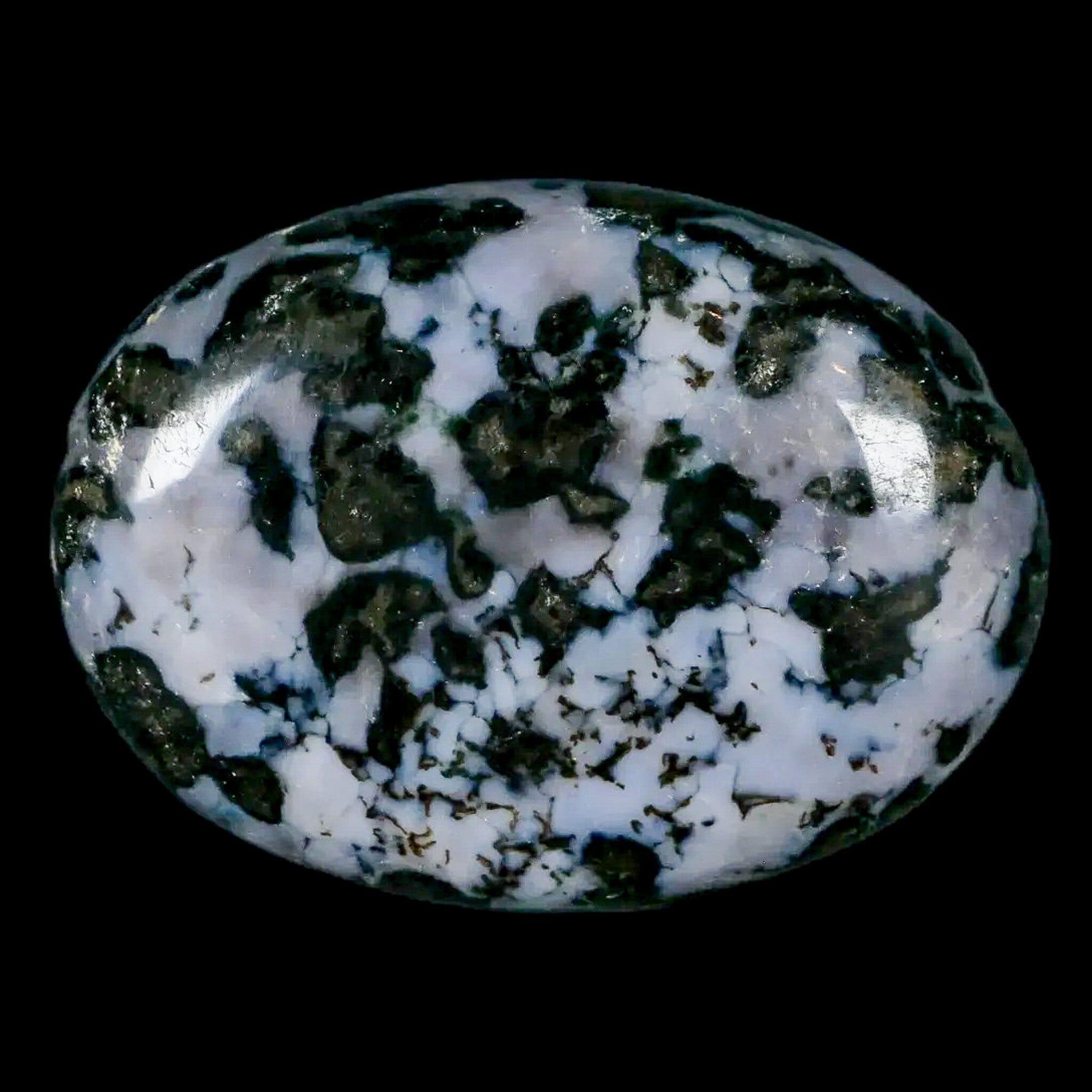 2.1" Natural Gabbro Polished Palm Stone Mineral Calcium Plagioclase Madagascar - Fossil Age Minerals