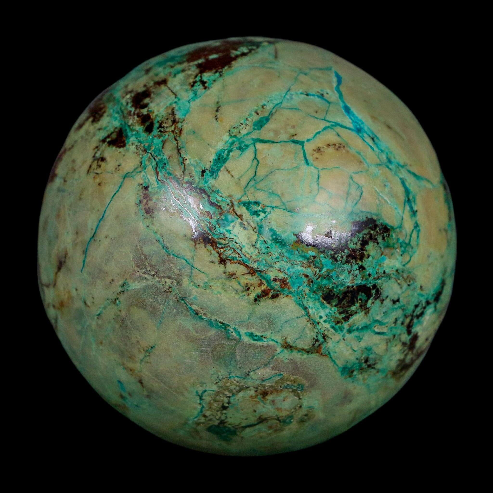 XL 63MM Polished Chrysocolla And Malachite Mineral Sphere Peru - Fossil Age Minerals