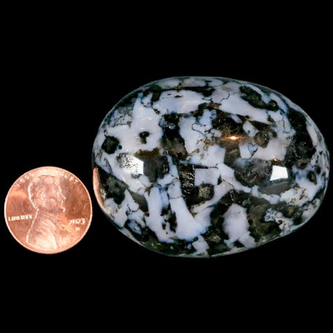 2" Natural Gabbro Polished Palm Stone Mineral Calcium Plagioclase Madagascar - Fossil Age Minerals