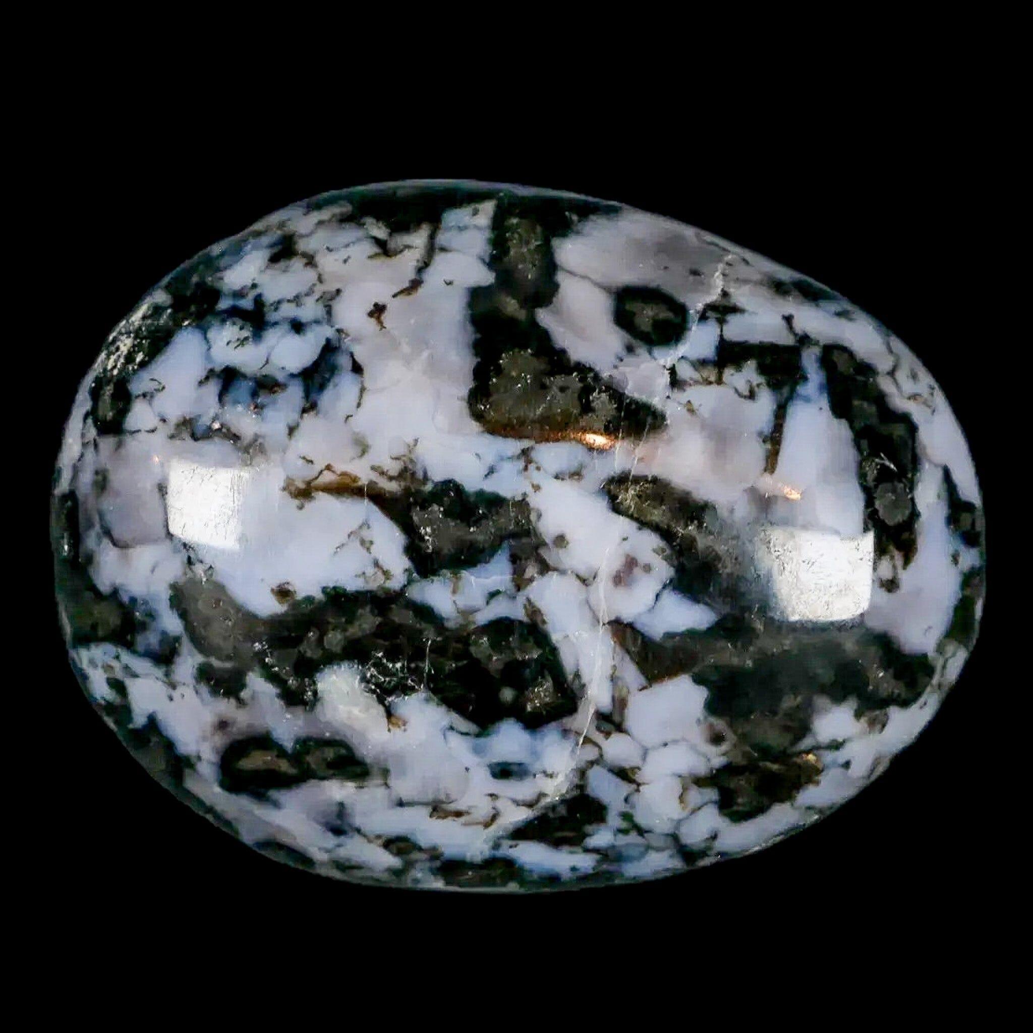 2" Natural Gabbro Polished Palm Stone Mineral Calcium Plagioclase Madagascar - Fossil Age Minerals