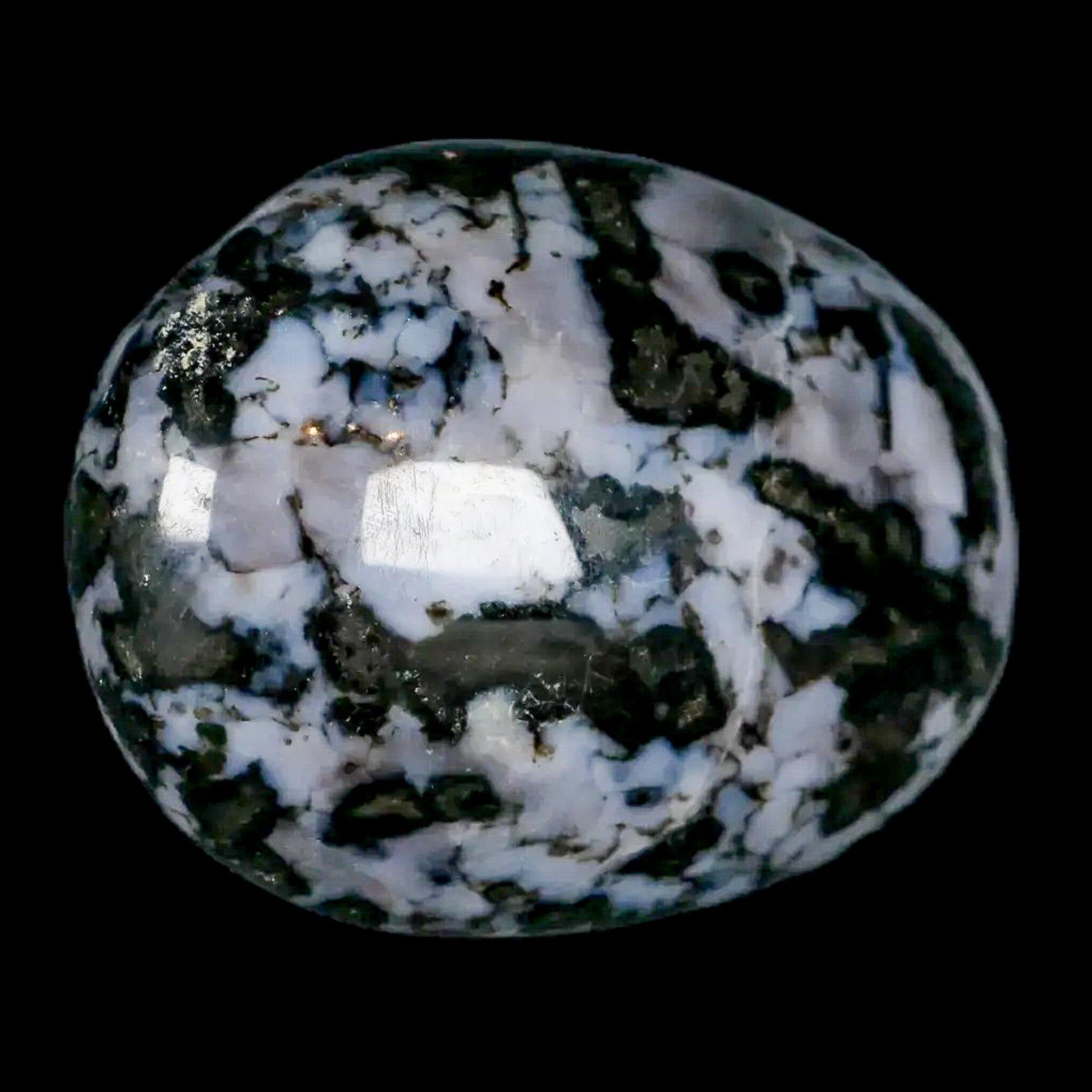 2" Natural Gabbro Polished Palm Stone Mineral Calcium Plagioclase Madagascar - Fossil Age Minerals