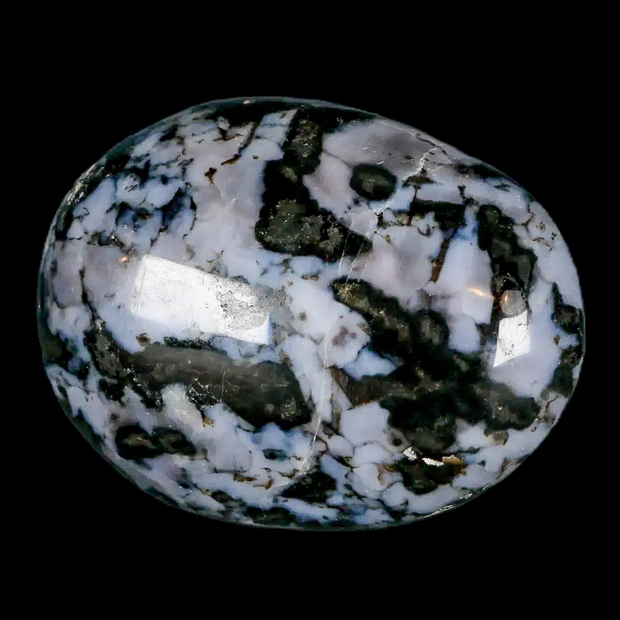 2" Natural Gabbro Polished Palm Stone Mineral Calcium Plagioclase Madagascar - Fossil Age Minerals