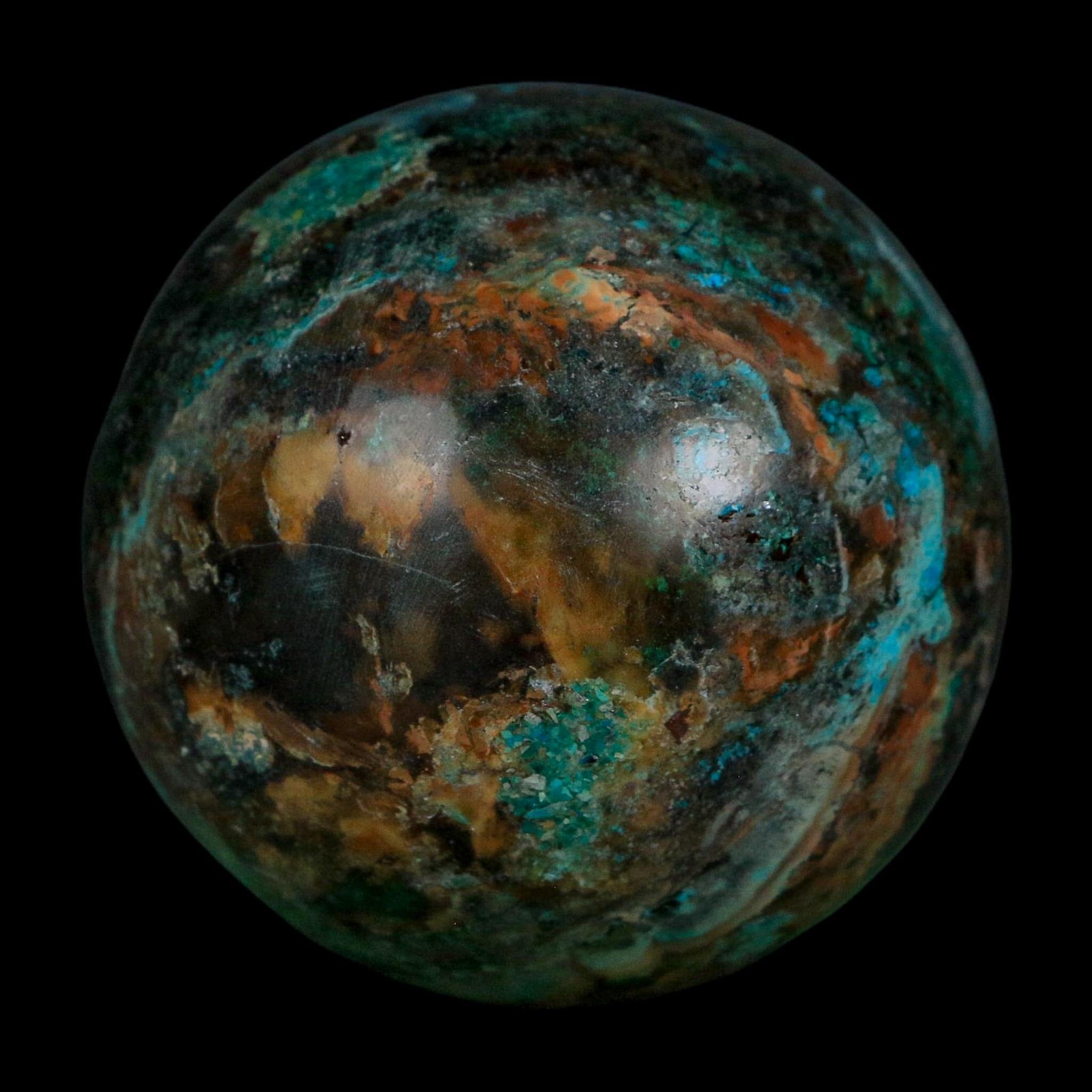 XL 61MM Polished Chrysocolla, Malachite, Crystal Mineral Sphere Peru - Fossil Age Minerals