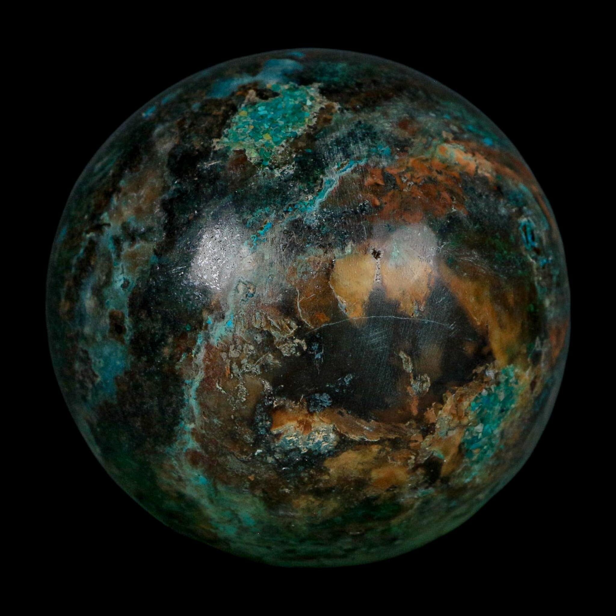 XL 61MM Polished Chrysocolla, Malachite, Crystal Mineral Sphere Peru - Fossil Age Minerals