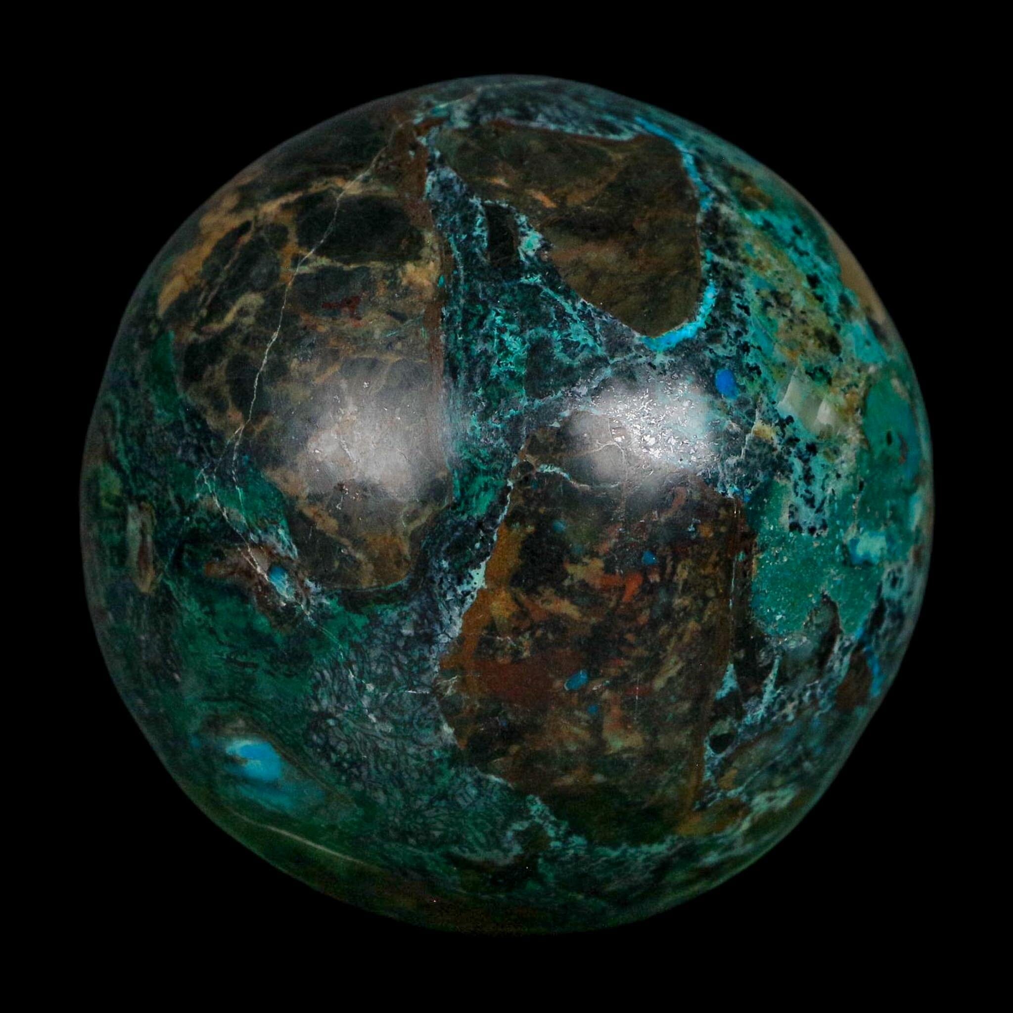XL 60MM Polished Chrysocolla, Malachite, Crystal Mineral Sphere Peru - Fossil Age Minerals