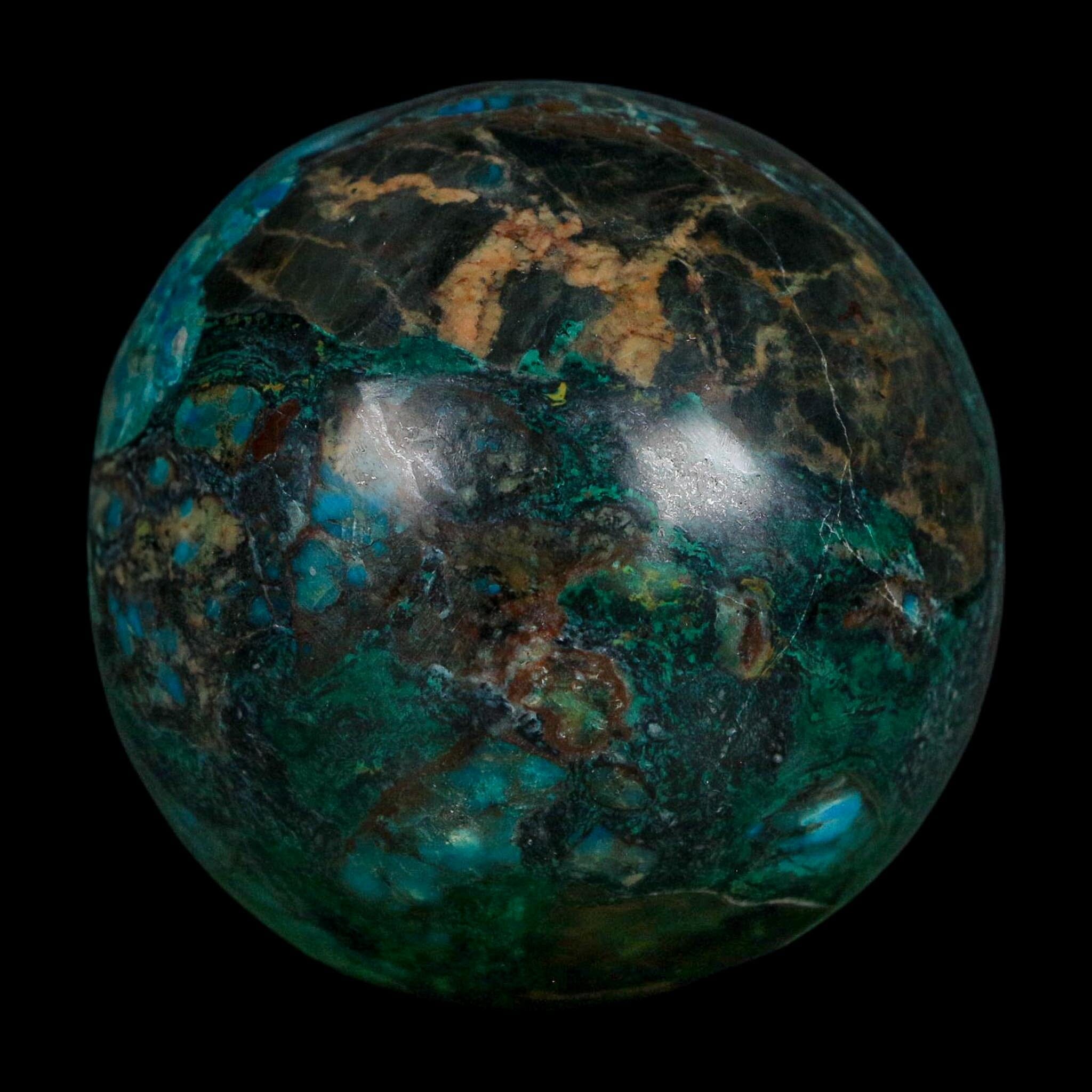 XL 60MM Polished Chrysocolla, Malachite, Crystal Mineral Sphere Peru - Fossil Age Minerals