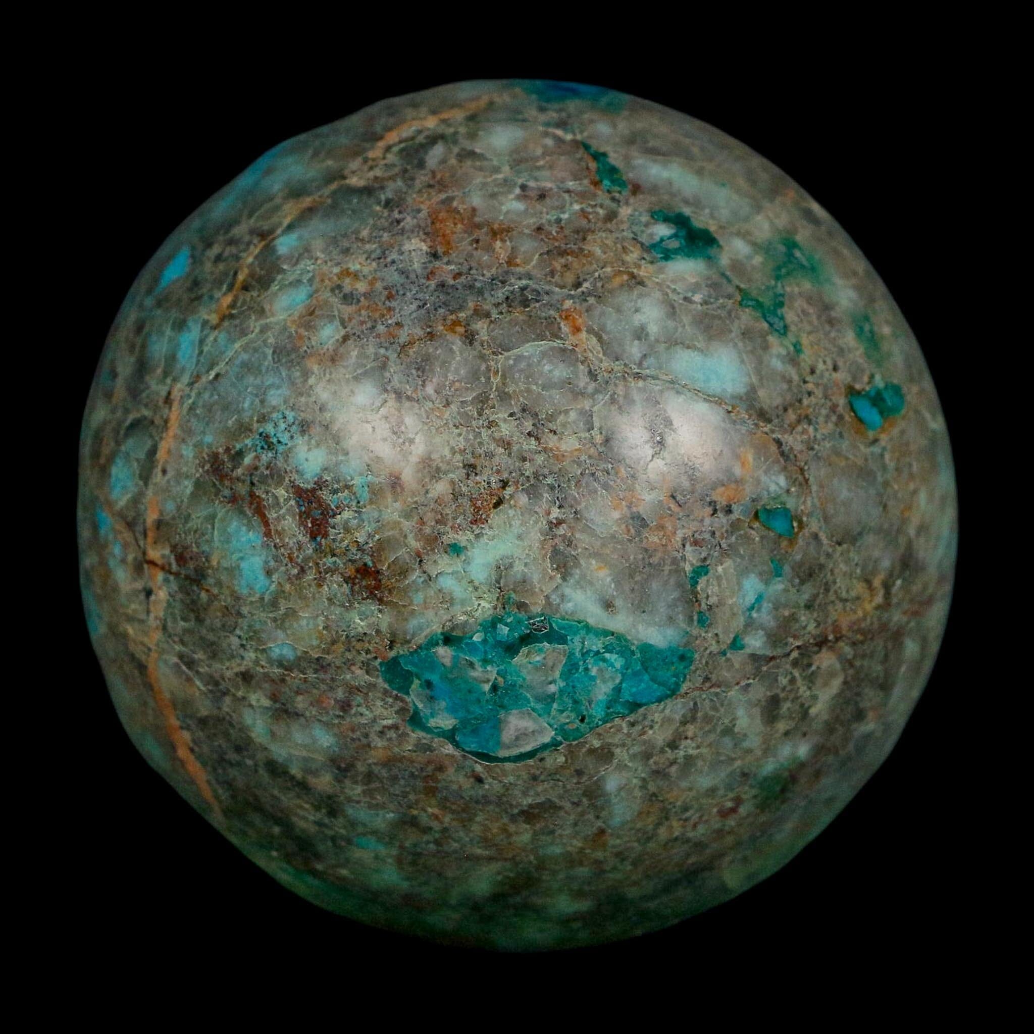 XL 65MM Polished Chrysocolla, Malachite, Crystal Mineral Sphere Peru - Fossil Age Minerals