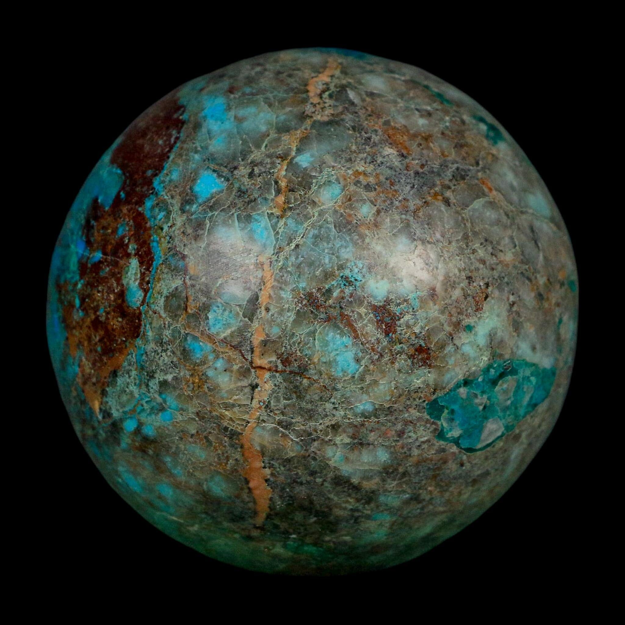 XL 65MM Polished Chrysocolla, Malachite, Crystal Mineral Sphere Peru - Fossil Age Minerals