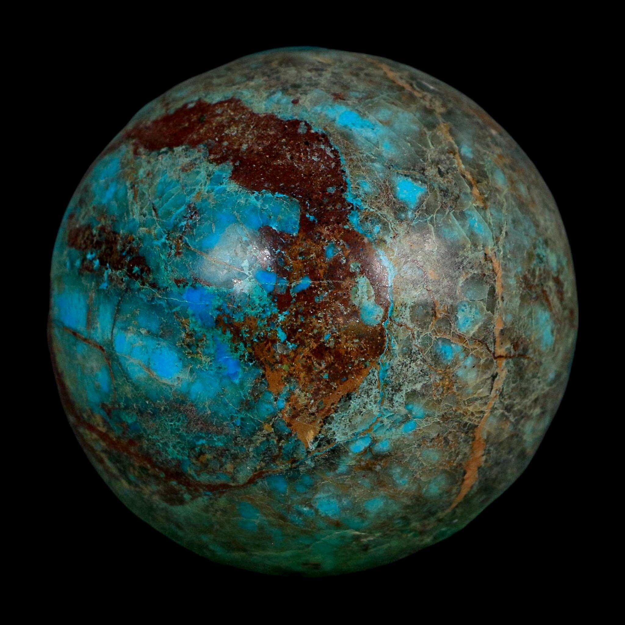 XL 65MM Polished Chrysocolla, Malachite, Crystal Mineral Sphere Peru - Fossil Age Minerals
