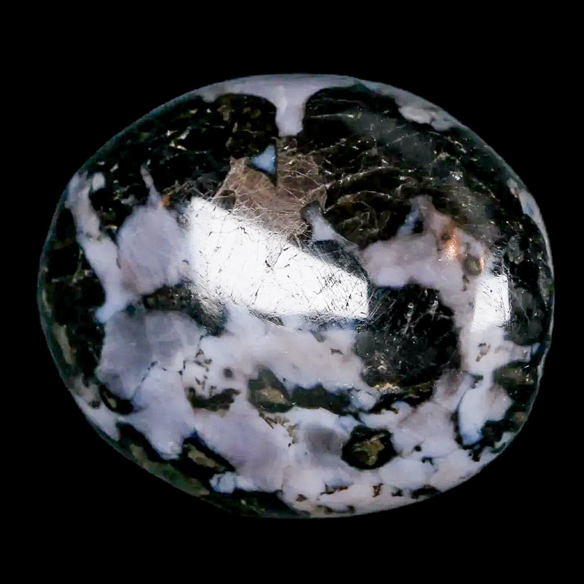 1.7" Natural Gabbro Polished Palm Stone Mineral Calcium Plagioclase Madagascar - Fossil Age Minerals