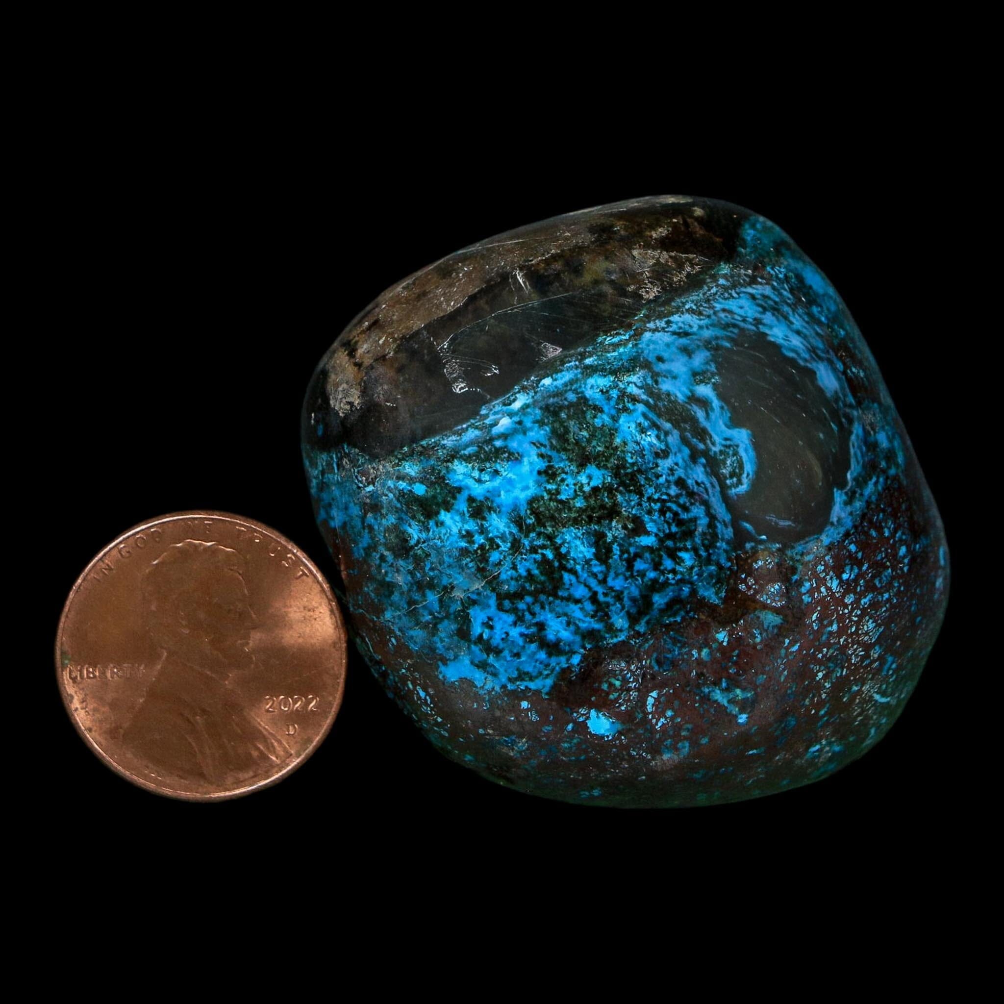1.5" Chrysocolla Palm Stone Polished Free Form Blue And Teal Color Location Peru