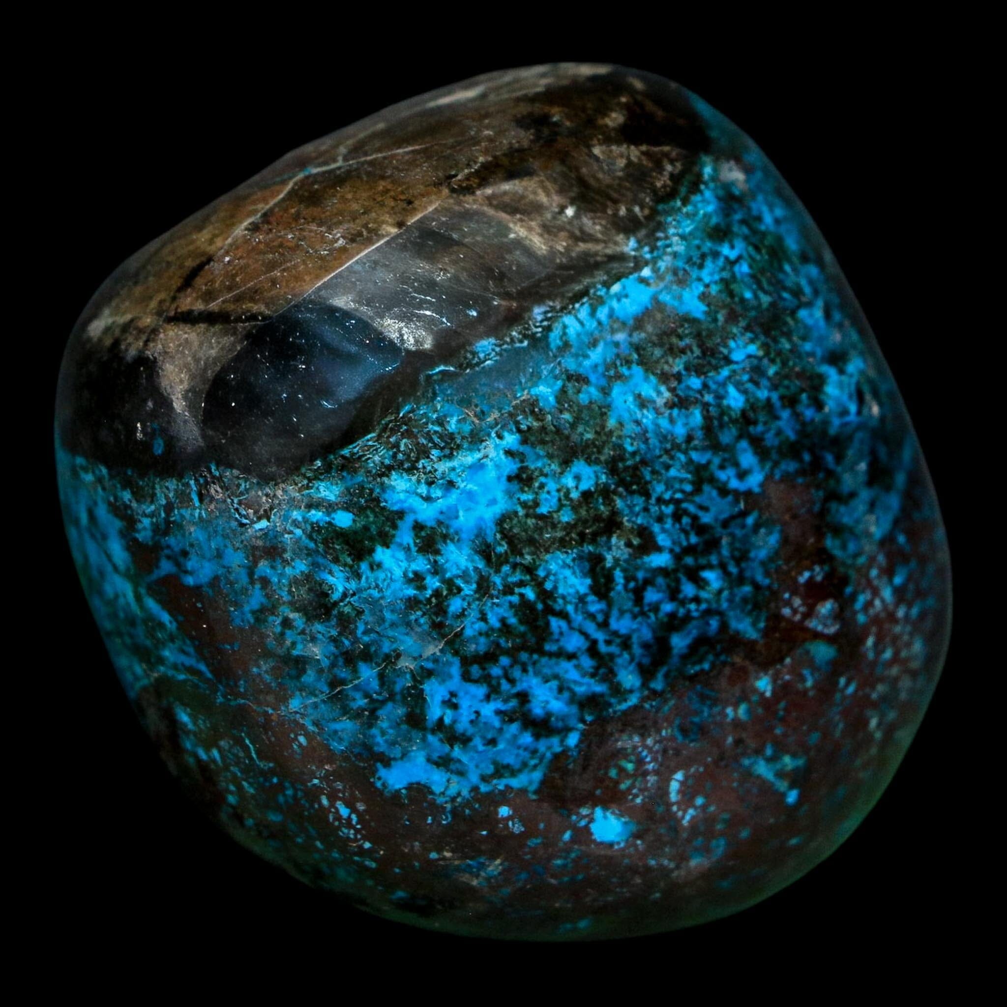 1.5" Chrysocolla Palm Stone Polished Free Form Blue And Teal Color Location Peru