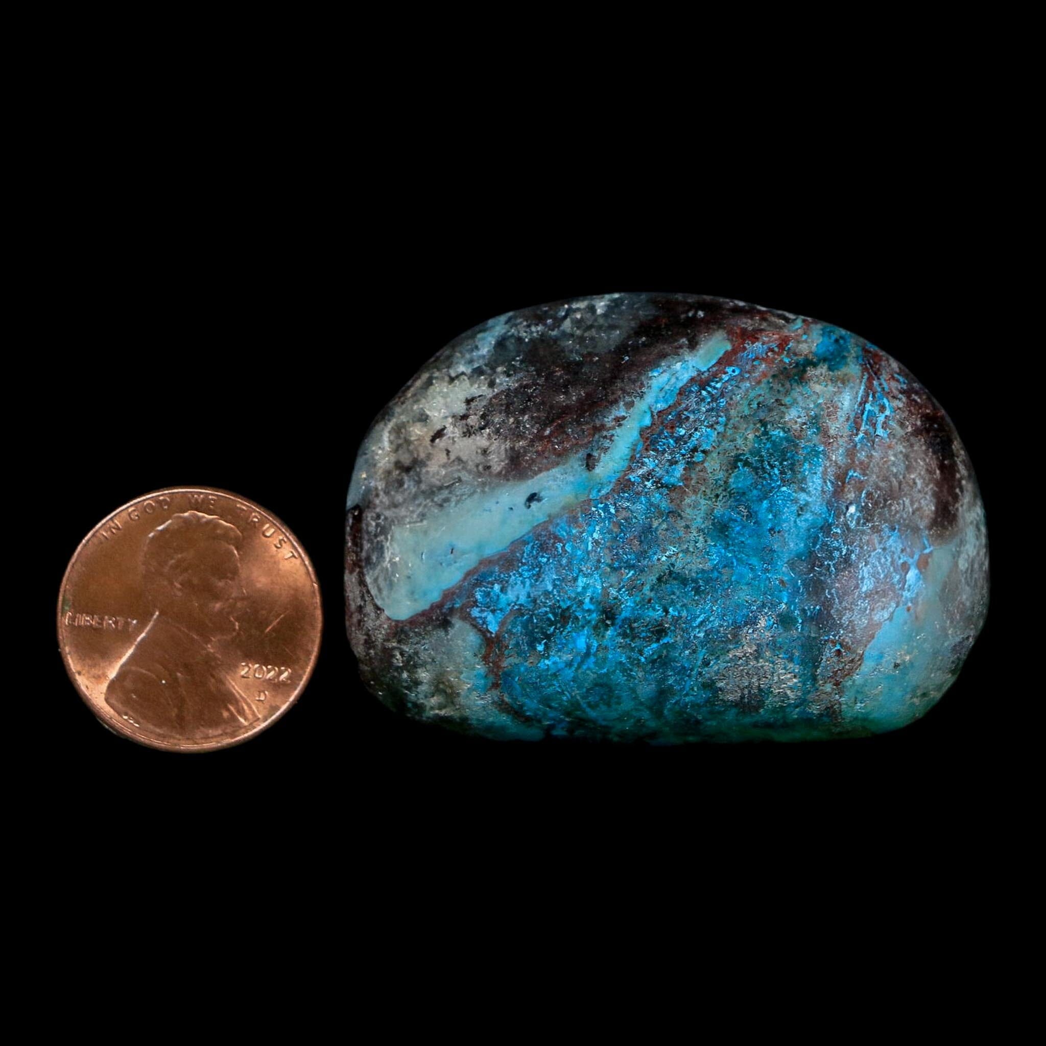 1.8" Chrysocolla Palm Stone Polished Free Form Blue And Teal Color Location Peru