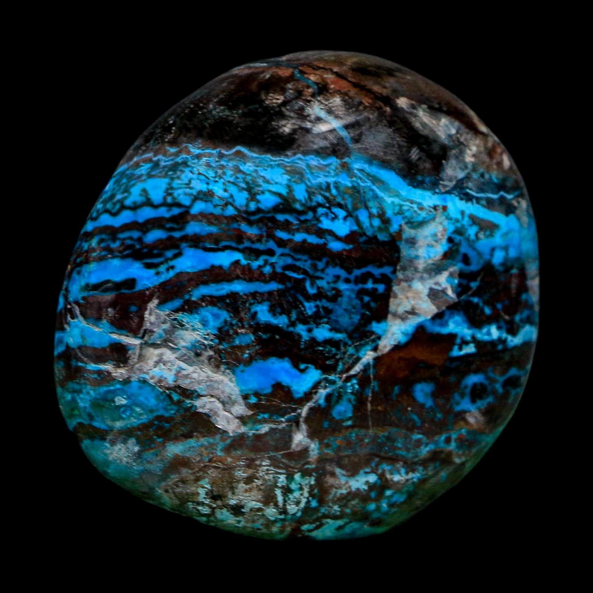 1.7" Chrysocolla Palm Stone Polished Free Form Blue And Teal Color Location Peru