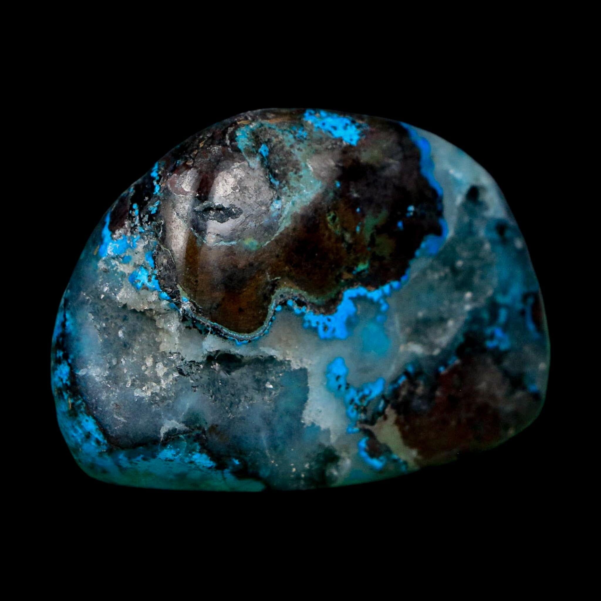 1.6" Chrysocolla Palm Stone Polished Free Form Blue And Teal Color Location Peru