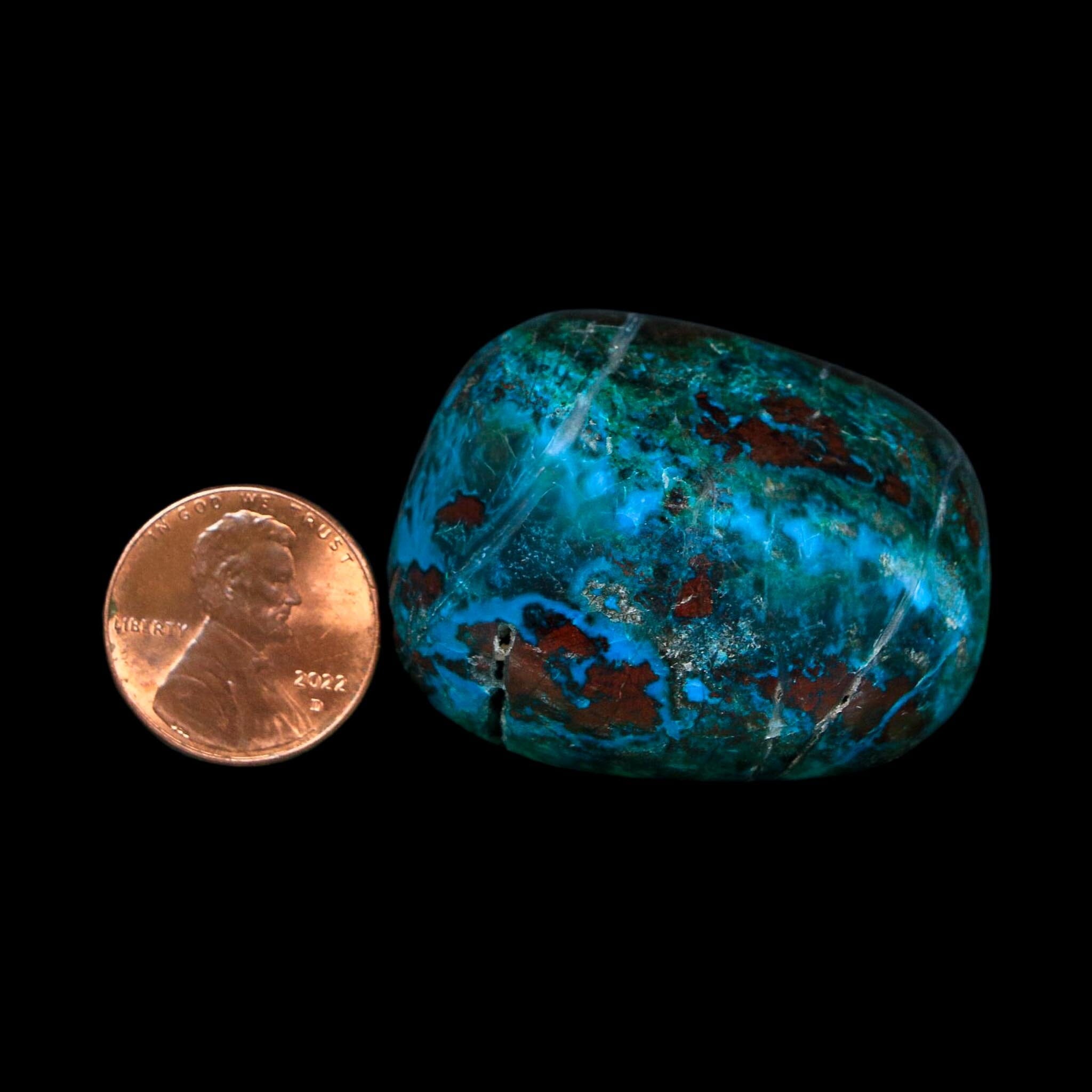 1.6" Chrysocolla Palm Stone Polished Free Form Blue And Teal Color Location Peru