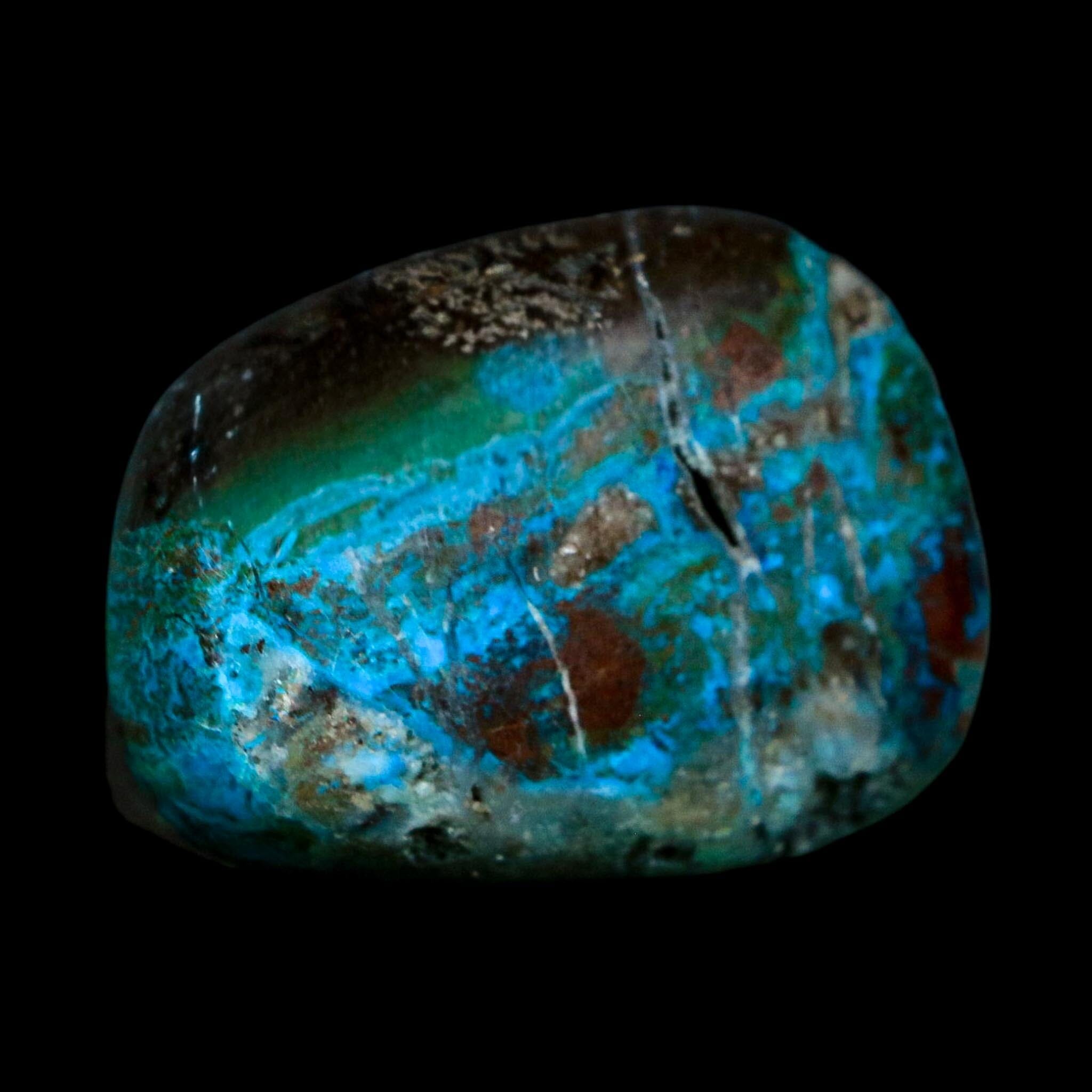 1.6" Chrysocolla Palm Stone Polished Free Form Blue And Teal Color Location Peru