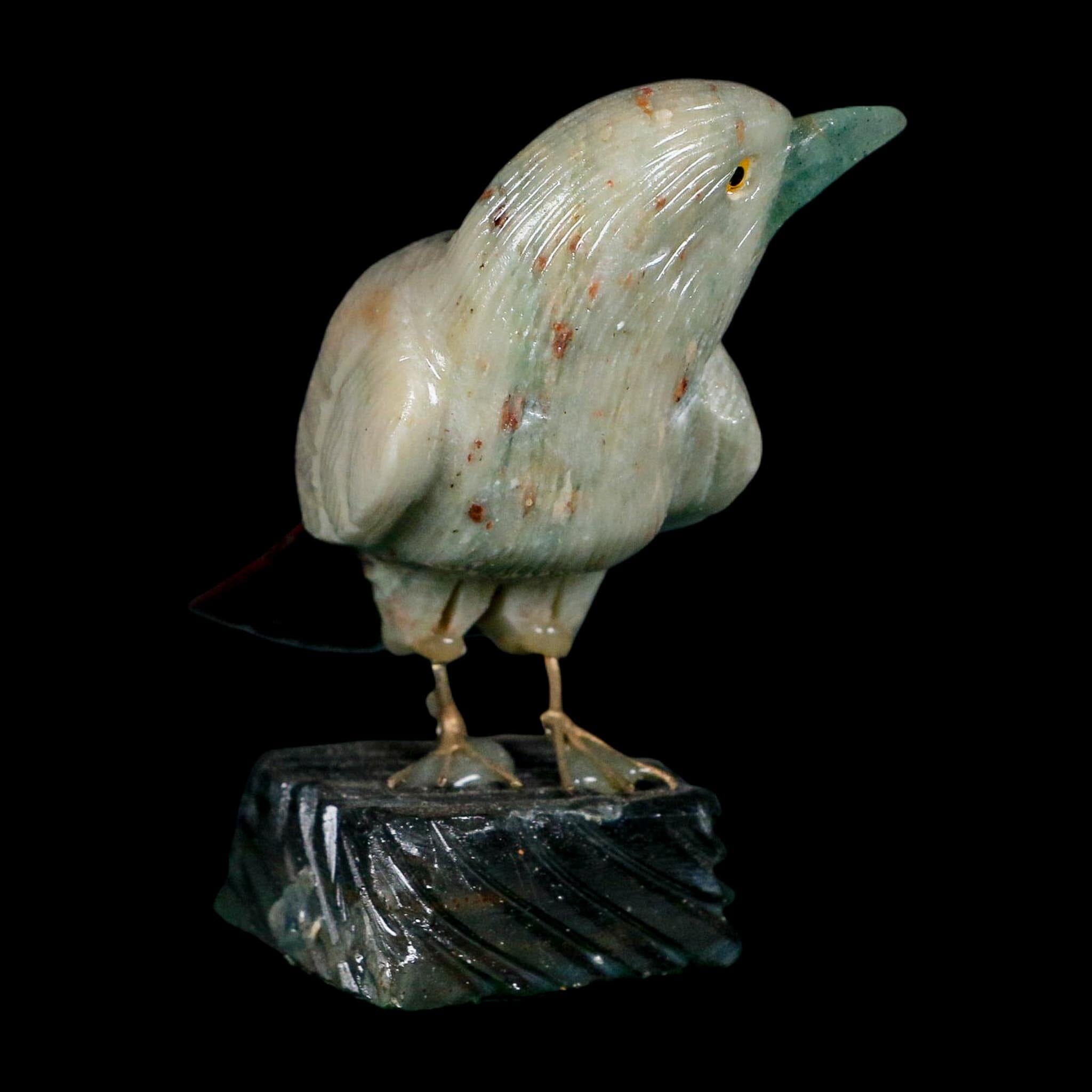 3.9" Hand Carved Bird Perched on Black Calcite, White Calcite, Rhodochrosite Peru - Fossil Age Minerals