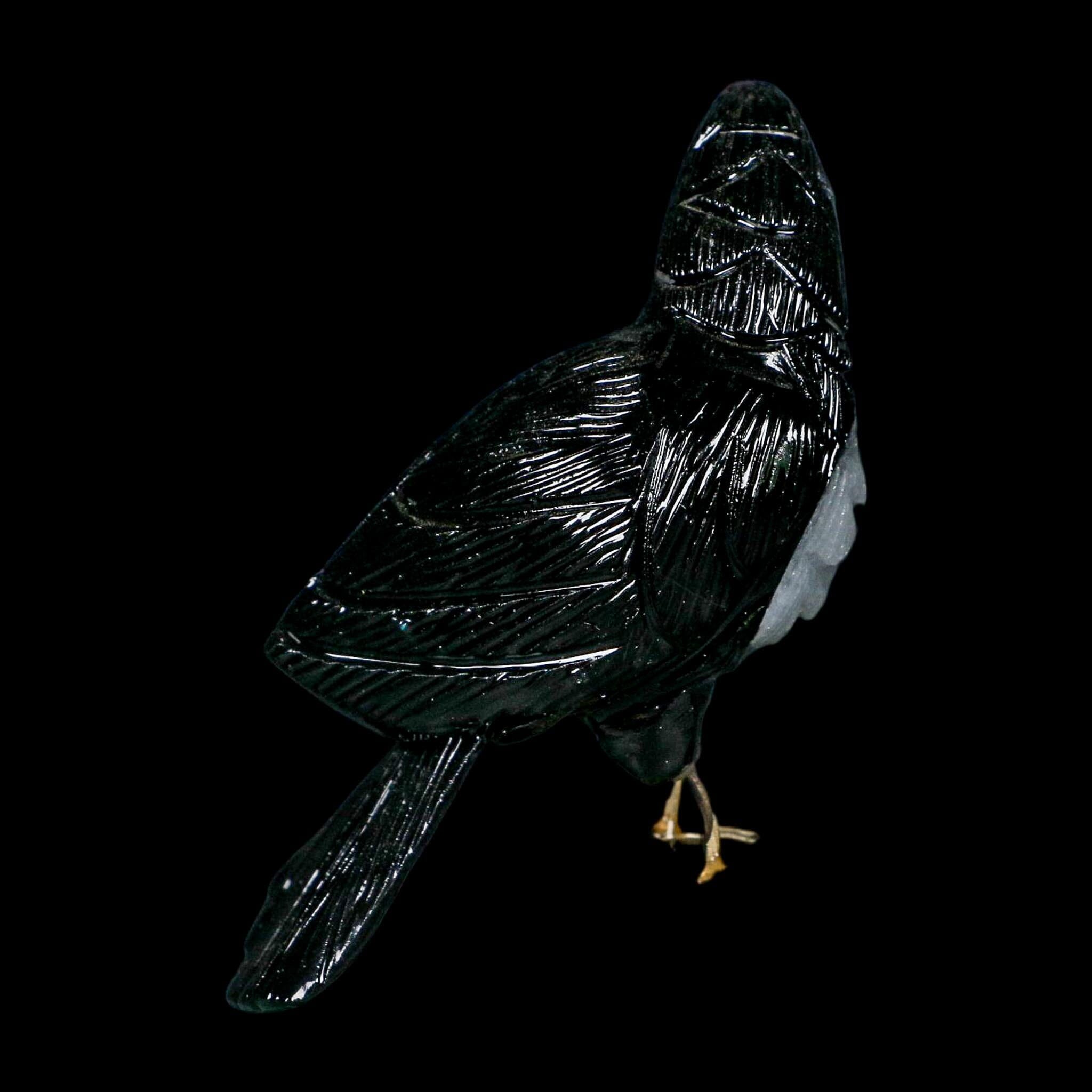 4.9" Hand Carved Tucan Perched on Pyrite, Back Calcite, And Blue Calcite Peru - Fossil Age Minerals