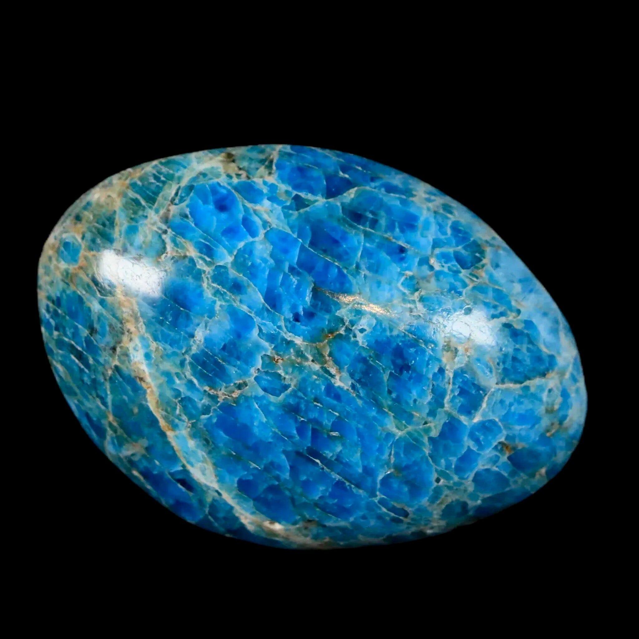 2.1" Natural Polished Blue Apatite Palm Stone Crystal Mineral Specimen Madagascar - Fossil Age Minerals