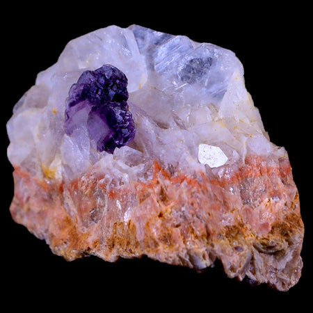 2.1" Purple Fluorite on White Barite Blades Crystal Minerals Taouirirt Morocco