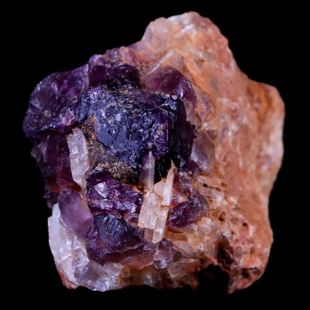 2.6" Purple Fluorite on White Barite Blades Crystal Minerals Taouirirt Morocco