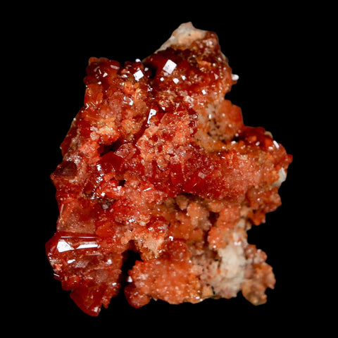 1.6" Sparkly Red Vanadinite Crystals On White Barite Blades Mineral Mabladen Morocco - Fossil Age Minerals