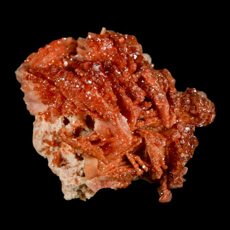 2.1" Sparkly Red Vanadinite Crystals on White Barite Blades Mineral Mabladen Morocco
