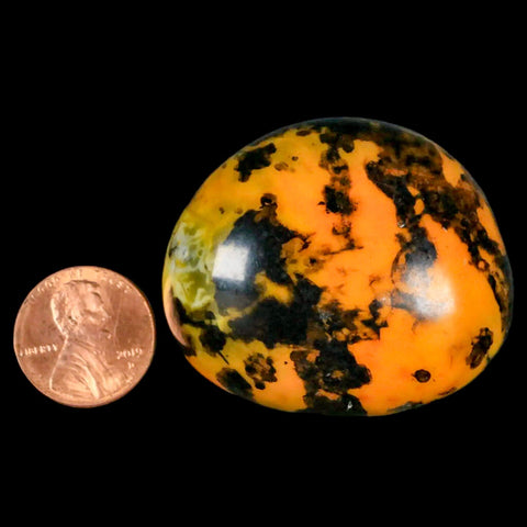 1.8" Polished Yellow Silk Banded Agate Chalcedony Mineral Palm Stone - Fossil Age Minerals