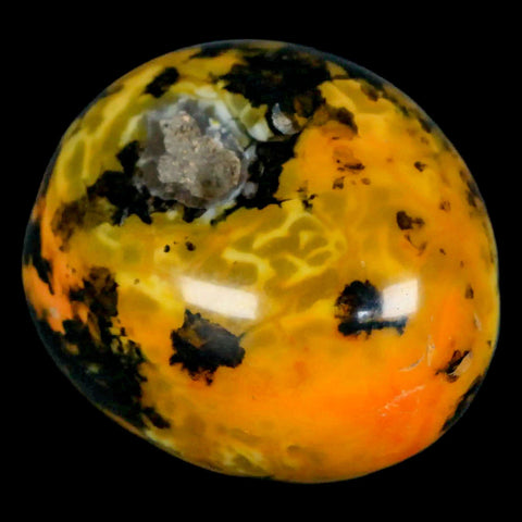 1.8" Polished Yellow Silk Banded Agate Chalcedony Mineral Palm Stone - Fossil Age Minerals