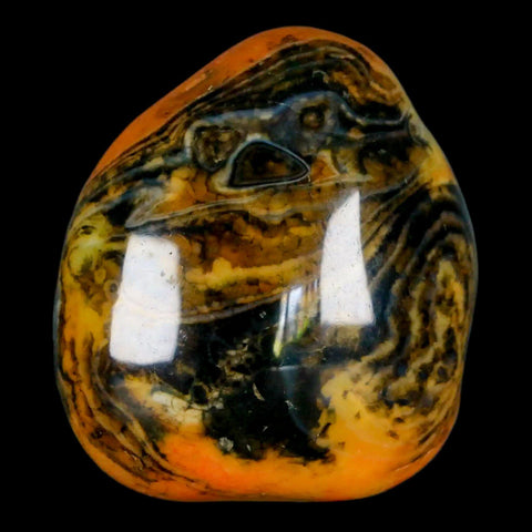 1.9" Polished Yellow Silk Banded Agate Chalcedony Mineral Palm Stone - Fossil Age Minerals