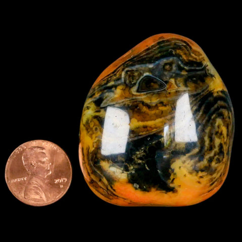 1.9" Polished Yellow Silk Banded Agate Chalcedony Mineral Palm Stone - Fossil Age Minerals