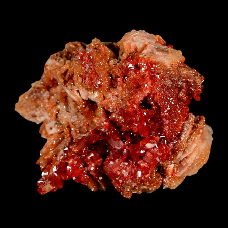 2.7" Sparkly Red Vanadinite Crystals on White Barite Blades Mineral Mabladen Morocco