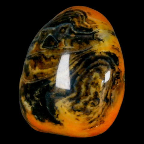 1.9" Polished Yellow Silk Banded Agate Chalcedony Mineral Palm Stone - Fossil Age Minerals