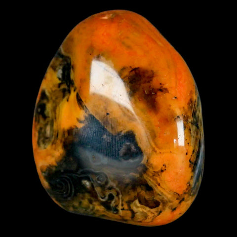 1.9" Polished Yellow Silk Banded Agate Chalcedony Mineral Palm Stone - Fossil Age Minerals