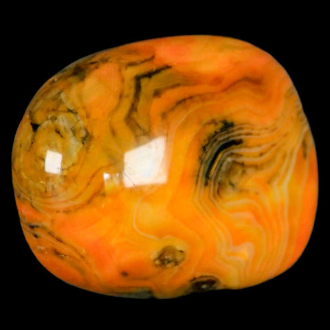 2" Polished Yellow Orange Silk Banded Agate Chalcedony Mineral Palm Stone - Fossil Age Minerals