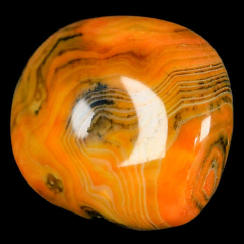 2" Polished Yellow Orange Silk Banded Agate Chalcedony Mineral Palm Stone - Fossil Age Minerals