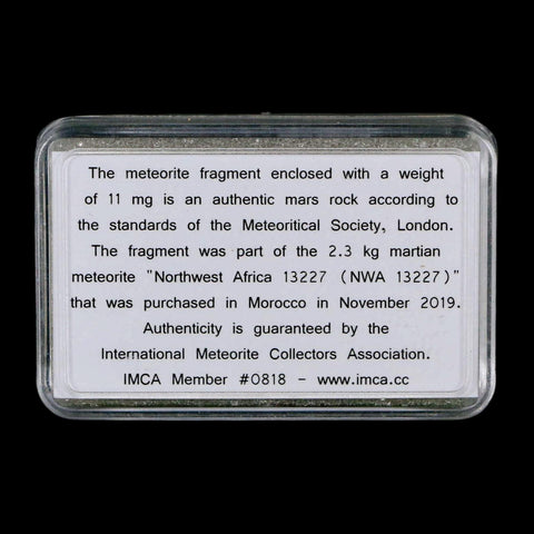 Mars Rock Mars Meteorite Fragment Northwest Africa NWA 13227 Morocco COA