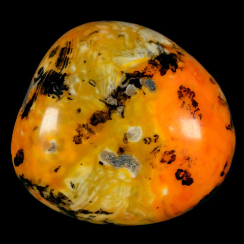 1.9" Polished Yellow Orange Silk Banded Agate Chalcedony Mineral Palm Stone - Fossil Age Minerals