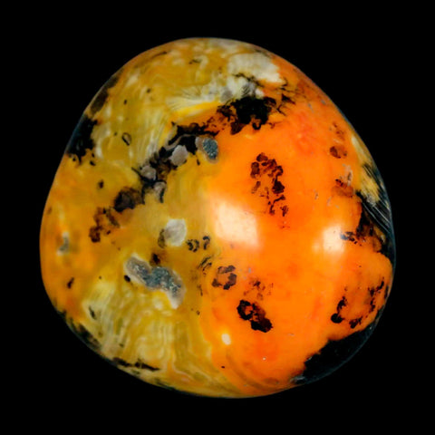 1.9" Polished Yellow Orange Silk Banded Agate Chalcedony Mineral Palm Stone - Fossil Age Minerals